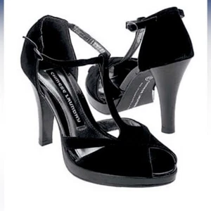 Chinese Laundry Nyrvana High Heel Peep Toe Strap Dress Shoes, Black Kid Suede - Picture 1 of 11