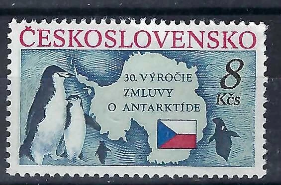 Czechoslovakia 1991 1v MNH • 30th Anniversary of Antarctic Treaty • Penguin - Image 1 of 1