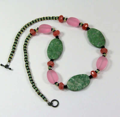 Green Agate Choker Necklace, Multi-Colored, 19 1/2 Inch Length, Artisan Made, 03 - Image 1 of 4