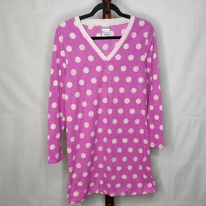 Joe Boxer Sleepwear women's M fleece night gown pink with large dots v-neck  - Picture 1 of 5