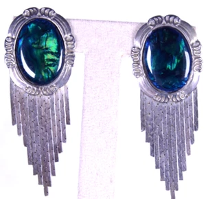 Vintage simulated opal white metal Tassel Earrings - Picture 1 of 6