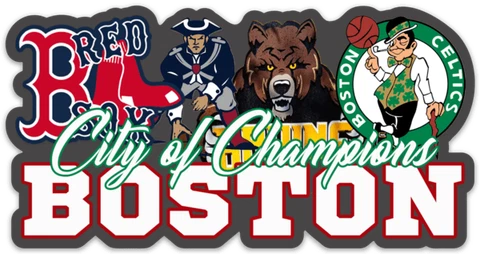 Boston Red Sox Patriots Bruins Celtics Mascot Collage Champs Logo Die-Cut MAGNET Cover