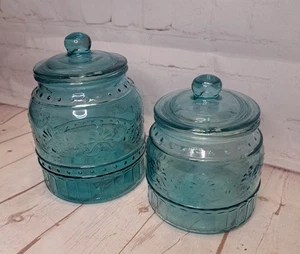Pioneer Frauen Cassie geprägt türkis Aufbewahrung Kanister 2-teiliges Set mit versiegelten Deckeln! - Bild 1 von 7