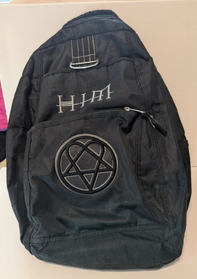 Vintage 2006 Black HIM Heartagram Nylon Backpack Misprint Tag Very Rare - Good - Image 1 of 4
