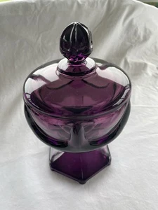 Vintage Purple Viking Glass Pedestal Lidded 9 Inch - Picture 1 of 11