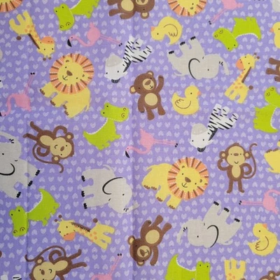 Cotton Fabric Jungle Animals Elephants Lion Monkeys 18x43" Logantex Print Purple - Image 1 of 4