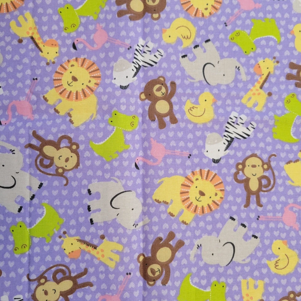 Cotton Fabric Jungle Animals Elephants Lion Monkeys 18x43" Logantex Print Purple - Image 1 of 4