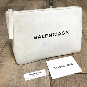 Balenciaga Everyday Leather Mini Clutch Bag White Business Second Men'S Women'S - Picture 1 of 10