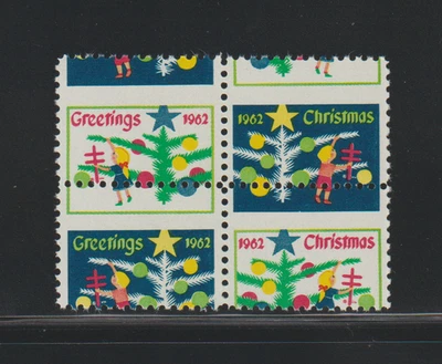 US EFO ERROR Stamps WX216 Christmas Seal 1962 Major Misperf block of 4! MNH - Image 1 of 2