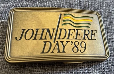 vintage 1989 JOHN DEERE DAY belt buckle tractor brass Employee Moline Illinois - Image 1 of 2