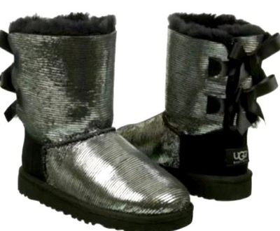 UGG Bailey бант отлива Серебряный черный металлик ботинки плюшевый интерьер размер 6 - Изображение 1 из 4