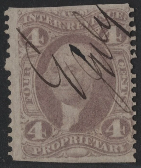 US 1872 REVENUE 4 CENT PROPRIETARY STAMP SCOTT #R22b C.V. $1,600 F-VF - Image 1 of 2