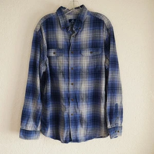 George Flannel Outdoors Shirt XL Blue Plaid Button Up Long Sleeve - Picture 1 of 11