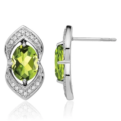 14K Solid White Gold Peridot Diamond Dangle Earrings - Image 1 of 4