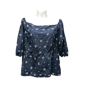 Lane Bryant Damen Plus 24 Top Navy 3/4 Ballonärmel bestickt Shirt - Bild 1 von 7