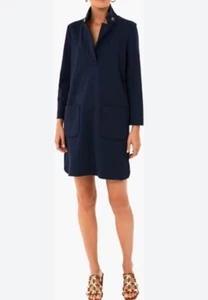 TUCKERNUCK Navy Blue Ponte Emerson Coat Dress Pockets Gold Buttons Sz Medium - Picture 1 of 9