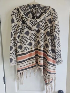 Ripcurl Womens M Cardigan Aztec Cowgirl Nfr Tassel Hooded Artsy Boho Pink Grey - Picture 1 of 8