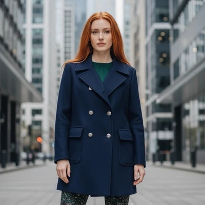 Tommy Hilfiger Talla 14 Mezcla de Lana Azul Marino Doble Pecho De Colección Abrigo Chaqueta Preppy Foto 1 de 4