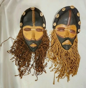 African Tribal Art Dan Wooden mask West Africa Ivory Coast hand Carved Set Of 2 - Picture 1 of 7
