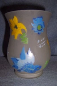 Vintage handbemalter Glas KERZENHALTER blau gelb Blumen Windlicht Kamin-Stil - Bild 1 von 3