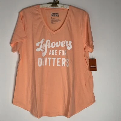 Celebrate together Thanksgiving women’s XL peach v-neck t-shirt top NWT - Image 1 of 4