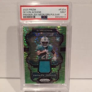 2023 PRIZM DEVON ACHANE RC NEON GREEN PULSAR PREMIER JERSEYS #PJ-DA PSA 9 - Picture 1 of 2