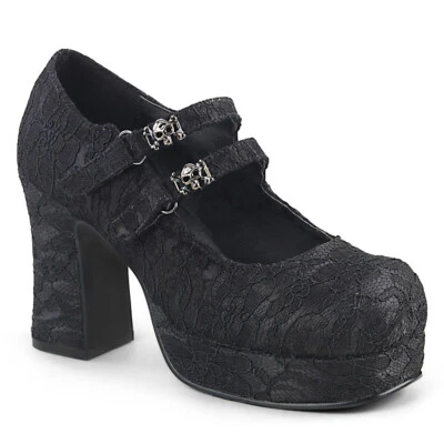 DEMONIA GOT09/BSA-L Sexy Gothic Punk Lolita Black Lace Mary Jane Women's Shoes - Image 1 of 4