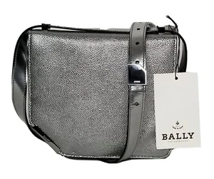 $1695 BALLY Corner Silver Metallic Leather Magnetic Flap Crossbody Shoulder Bag - Picture 1 of 12