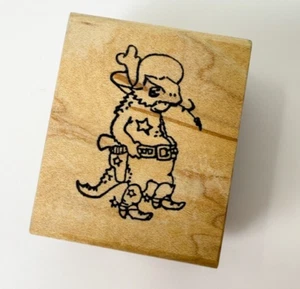 Desert Horned Lizard in Cowboy Outfit~Humor~Gunslinger~Rubber Stamp~Copper Leaf - Picture 1 of 9
