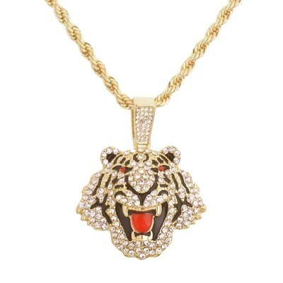Мужская Iced Out CZ Tiger подвеска 24» веревки цепочка хип-хоп блестящее ожерелье HC 1349 - Изображение 1 из 2