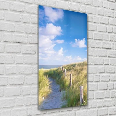 Glasbilder Wandbild Glasfoto Dünen Wolken Strand pfad Seelandschaft 60x120 - Bild 1 von 4