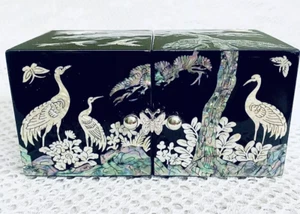 Korean Najeon-Chilgi Mother Of Pearl Lacquer Inlaid 4 Drawer Jewelry Box - Picture 1 of 9