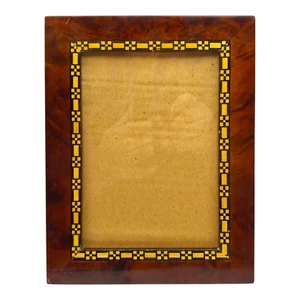 Sicura Burl Wood Inlay Picture Frame - 5x7 Dark Light Brown Two Tone Geometric - Picture 1 of 9