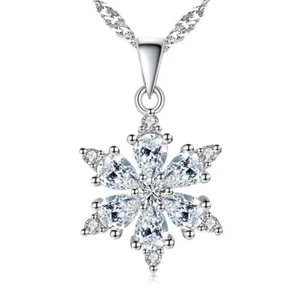 Mujeres Plata Esterlina 925 Cristal Brillante Copo de Nieve Collar Cadena Joyería - Imagen 1 de 4