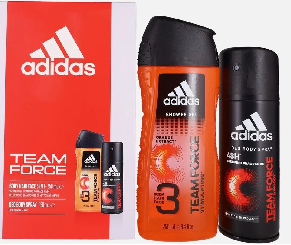 Adidas TEAM FORCE for Men 2pc GIFT SET 5 oz 150 ml Dedodorant Spray + SHOWER GEL - Image 1 of 1