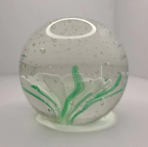 Round White Floral Paperweight Art Glass Handblown Flower - Picture 1 of 6