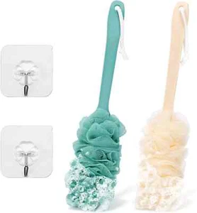 Paquete de 2 fregadoras traseras esponjas de ducha mango largo 17 esponjas en un palo hombres mujeres - Imagen 1 de 3
