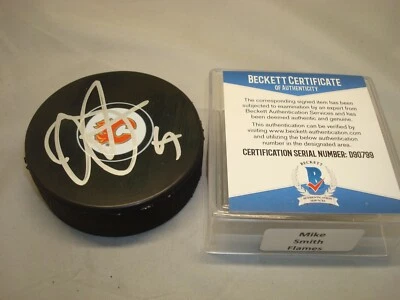 Mike Smith Signed Calgary Flames Hockey Puck Autographed Beckett BAS COA 1B - Image 1 of 3