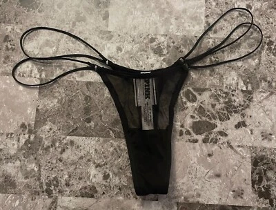 VICTORIA'S SECRET ROSA NEGRO MALLA TRANSPARENTE DOBLE CORREA LATERAL PEQUEÑA TANGA BRAGAS Foto 1 de 3