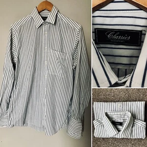 Debenhams Mens Blue Striped Cotton Blend Long Sleeve Dress Shirt Size 15.5” Cuff - Picture 1 of 5