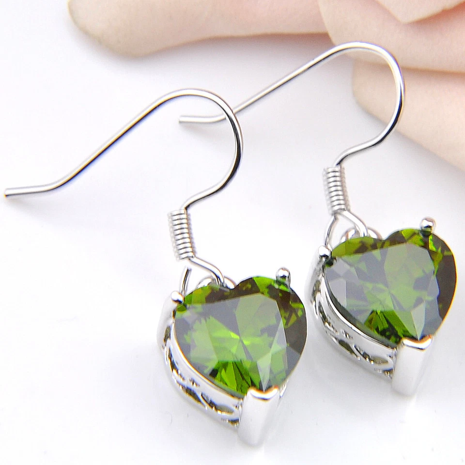 Камень для рождения любовь сердце Оливер перидот драгоценные камни серебро женщина подвеской крюк серьги - Изображение 1 из 4
