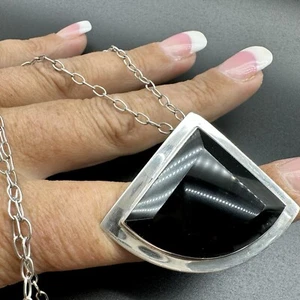 "HERMOSO COLLAR BROCHE GRANDE HECHO A MANO DE PLATA ESTERLINA Y ÓNIX 22"" DE LARGO" - Imagen 1 de 24