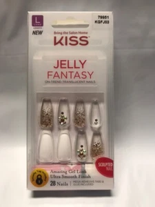 KISS JELLY FANTASY KGFJ03 ON TREND TRANSLUCENT 28 NAILS SMOOTH FINISH LONG  - Picture 1 of 5