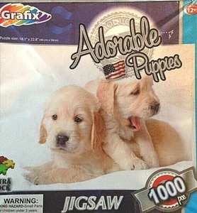 Adorable Puppies COMPLETE 1000 pc puzzle Two Tan Puppies White Surface Adorable - Picture 1 of 4