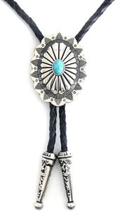 Vintage Turquoise Stone Bolo Tie for Men Western Cowboy Oval Cool Retro Bola Tie - Picture 1 of 5