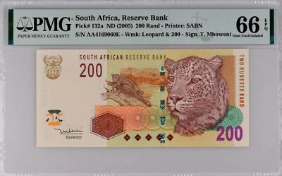SOUTH AFRICA  2005 200 Rand, P 132 a UNC PMG 66 EPQ - Image 1 of 2