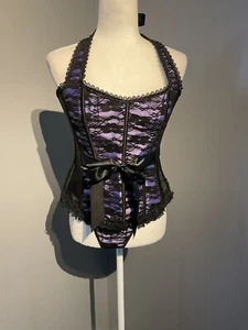 Corsetto e perizoma da donna icollection taglia 38 viola con rivestimento in pizzo nero nuovo - Foto 1 di 6