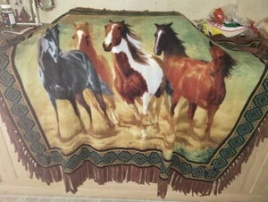 Wild Horses Running Rush Hour Heartland Plush Throw Blanket 48X36" So Soft - Picture 1 of 3