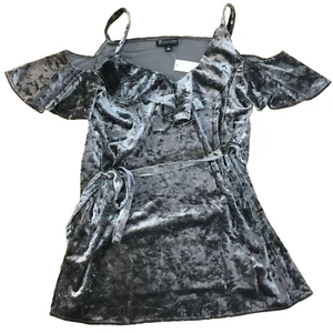 Damen Bluse NYC &7th Avenue Design Studio Stretch Crushed Samt Silber M - Bild 1 von 6