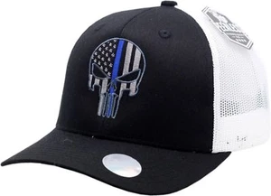 Punisher Blue Line Snapback Trucker Mesh Black/White - Picture 1 of 1